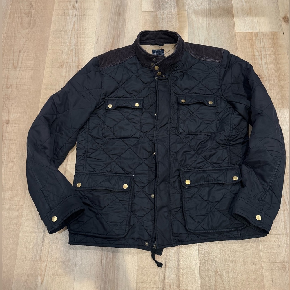 J. Crew Men's Large Black Quilted Barn Jacket Corduroy Trim